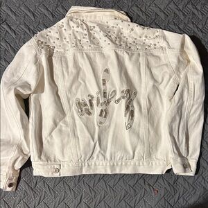 Stylish White Denim Jacket with Embellishments